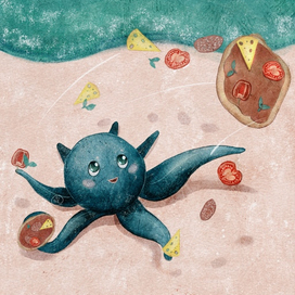 Octopus juggling pizzas var.2