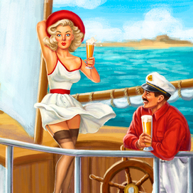 иллюстрация в стиле пин-ап для оформления пивного паба