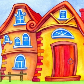 Домик желто-красный