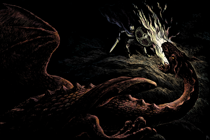 линогравюры к эпосу "Беовульф"