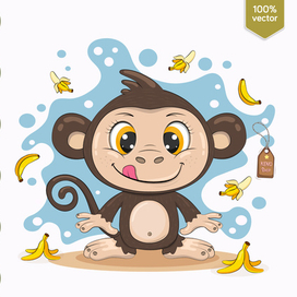 Милая мультяшная обезьяна.