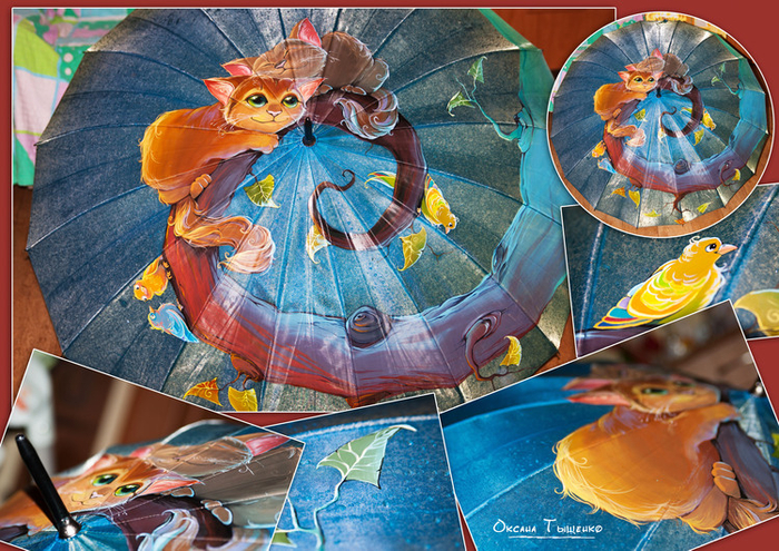 Роспись на зонте. "Мурчащая осень"