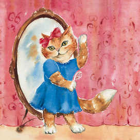 Кошечка у зеркала
