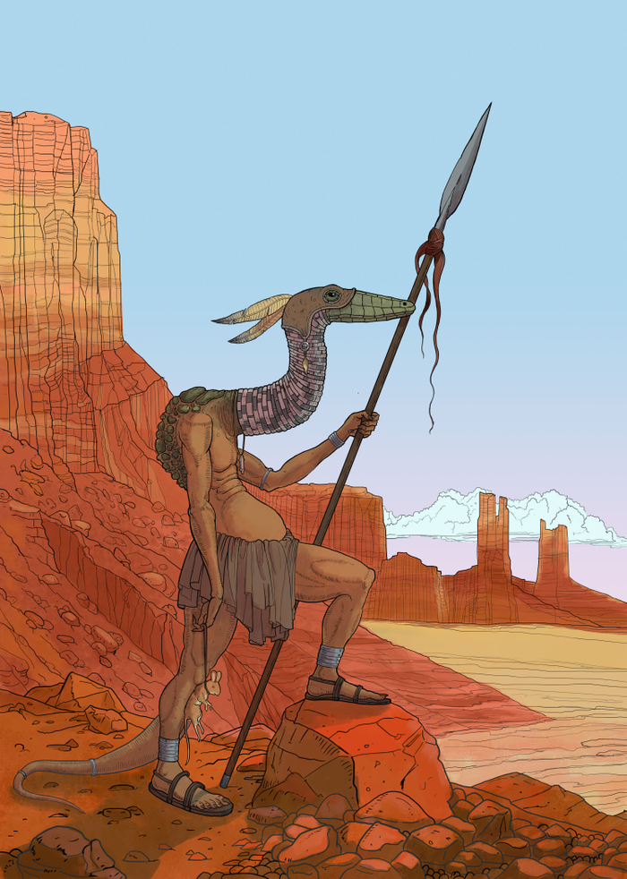 Воин-рептилия с добычей (цвет)