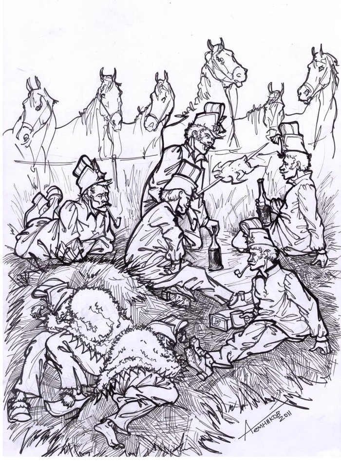 Бивак французских кирасир под Смоленском. Август 1812-го г.