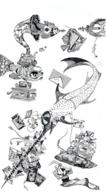 «Рыба- граммофон, Рыба-Арфа, Рыба меч-почтмейстер, Скат -старший почтальон,  скат-младший почтальон»