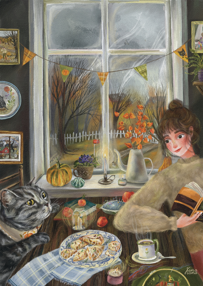 "Завтрак со сконами" - иллюстрация осени`22