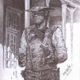 Джони - Два Нагана.  Best the West. сепия. 42 на 30 см 