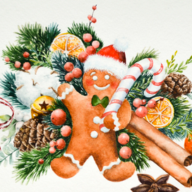 Новогодняя открытка с пряничным человечком