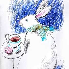 Белый кролик, зефирка и горячий шоколад 