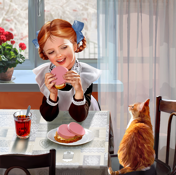 Девочка ест бутерброд