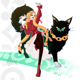 Персонажи для фестиваля, девушка и кот