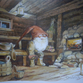 Гномы"Сауна".Изд-во"Палетти"(Финл.) 13х16,открытка