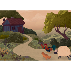 Иллюстрация к чешской сказке  о коте, петухе и баране