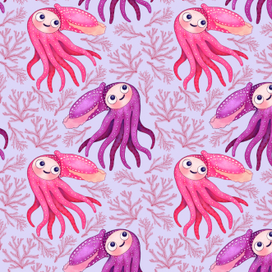 Squid. Sea Tale. Pattern.