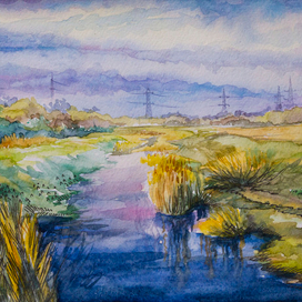 Речка. Зарисовка по фото.