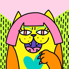 Иллюстрация с веселой кошкой в парике