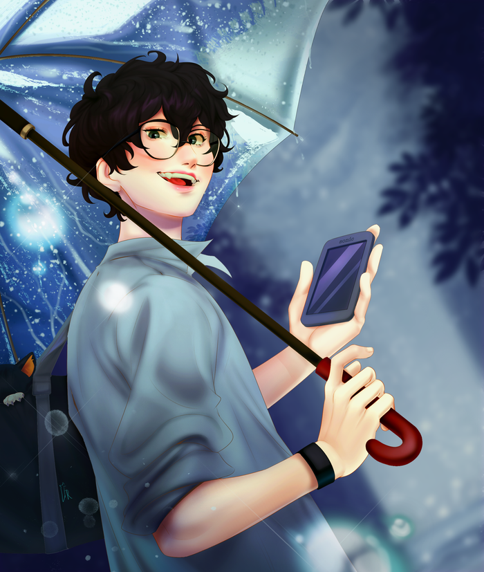 под дождём;