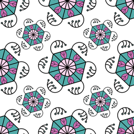 Абстрактные цветы на белом фоне. Паттерн. 