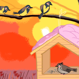 Смелый воробьишка