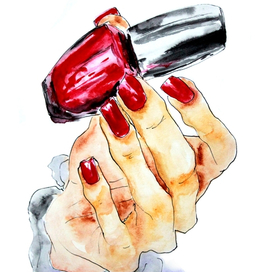 Red nail polish art sketch. aquarelle design