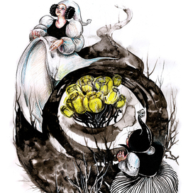 Иллюстрация для сказки "Дюймовочка". За зернышком к колдунье