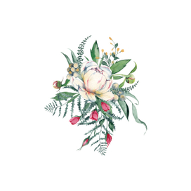 Peon and wildroses Wedding floral illustration