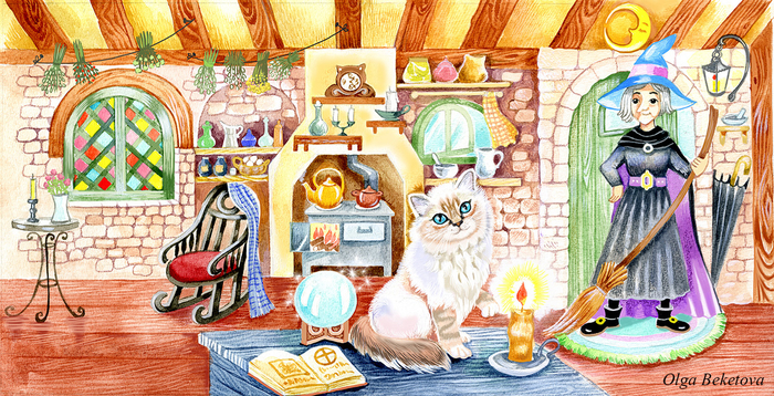 Волшебница и ее кошка. Книга Birmi. Издано в Швейцарии.