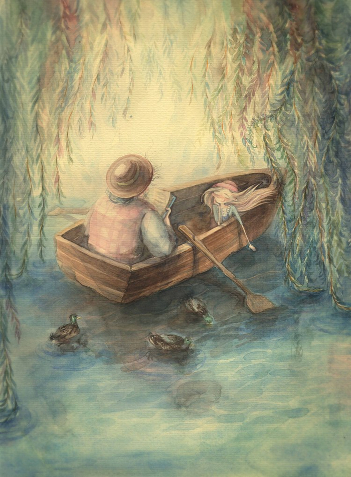 В лодке. Полосная иллюстрация