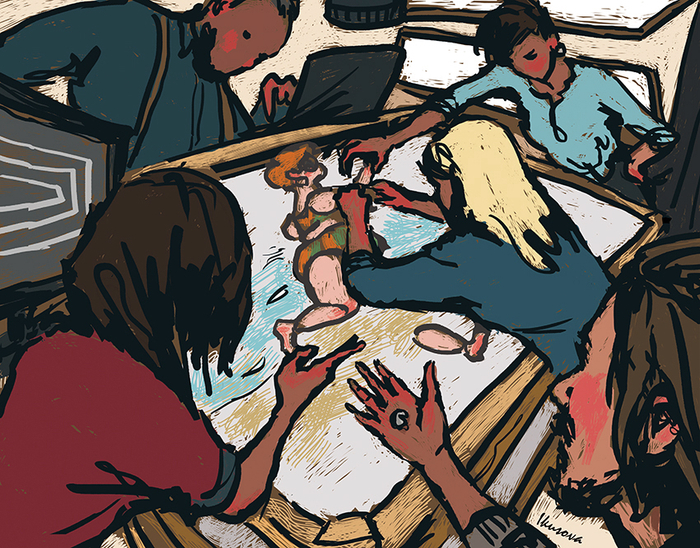 За анимационным столом