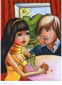 Кафе, слезы, трубочка, писающая собачка, солнце