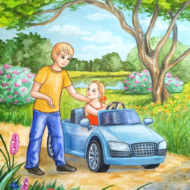 Иллюстрация Даша в электромобиле