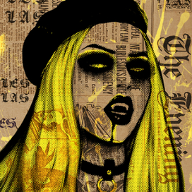 портрет вампирши на старой газете