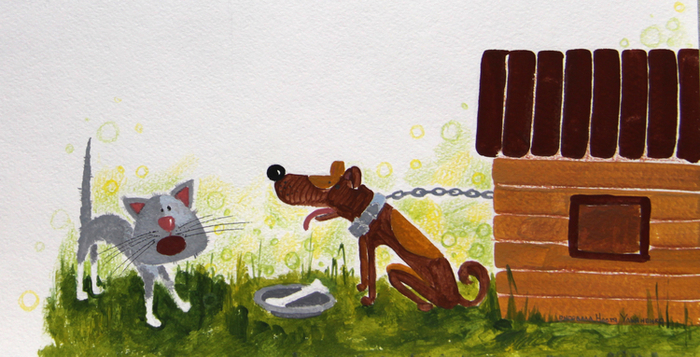 Мурчик учит Тузика не кусать почтальонок