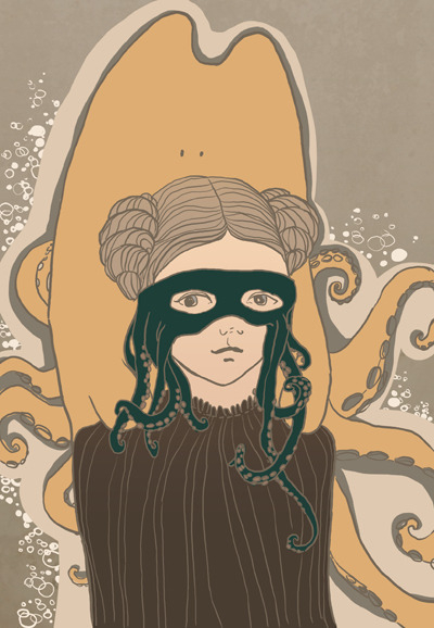 девочка в маске осьминога и котоосьминог