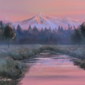 Розовый закат в горах