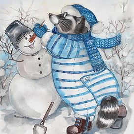 Енот и снеговик