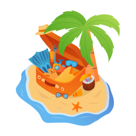 Тропический остров с пальмами. Отпуск на пляже.