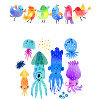 Акварельные персонажи для печати на одежде