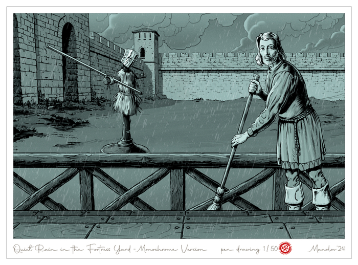 Тихий дождь во дворе крепости – монохромная версия