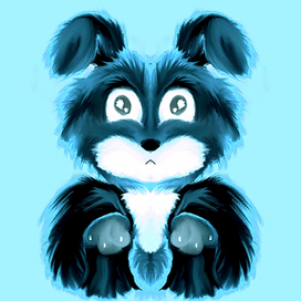 Собачка на голубом фоне 