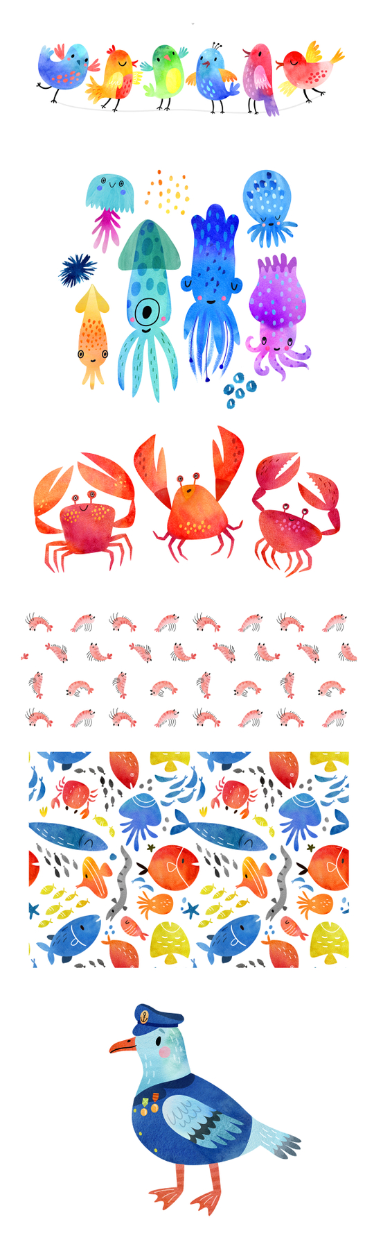Акварельные персонажи для печати на одежде