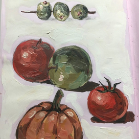 наброски овощей и фруктов акрилом 