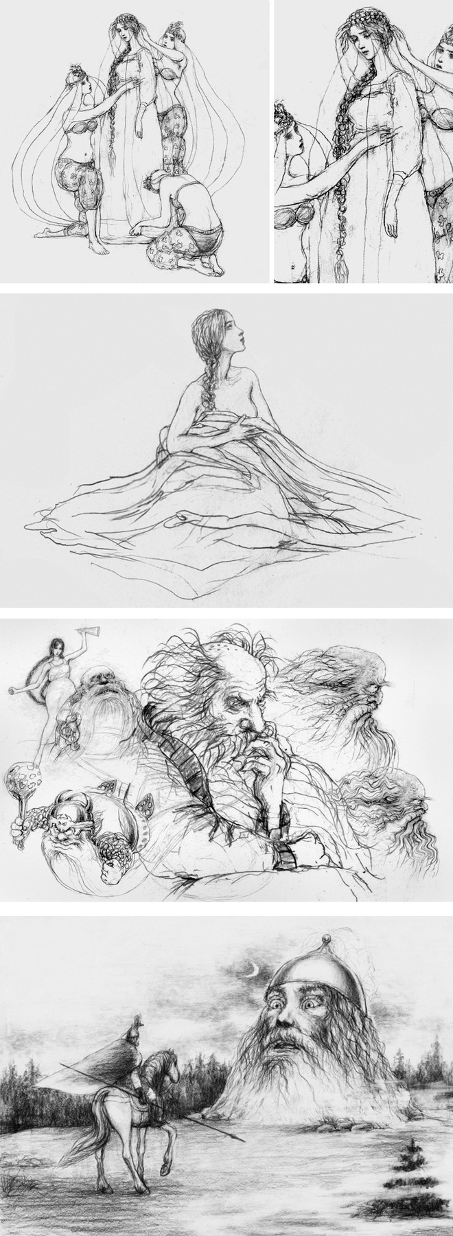 Четыре эскиза иллюстраций к "Руслану и Людмиле"