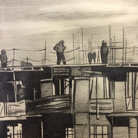 Набросок к серии иллюстраций про стройку.