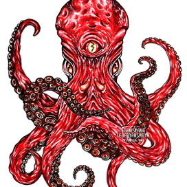 Осьминог эскиз тату. Эскиз татуировки. Octopus sketch, sur, red, eye, evil, neotrad, tattoo flash, illustration. Спрут. Ктулху.