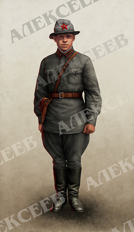 Красноармеец в рубахе и панаме 1935