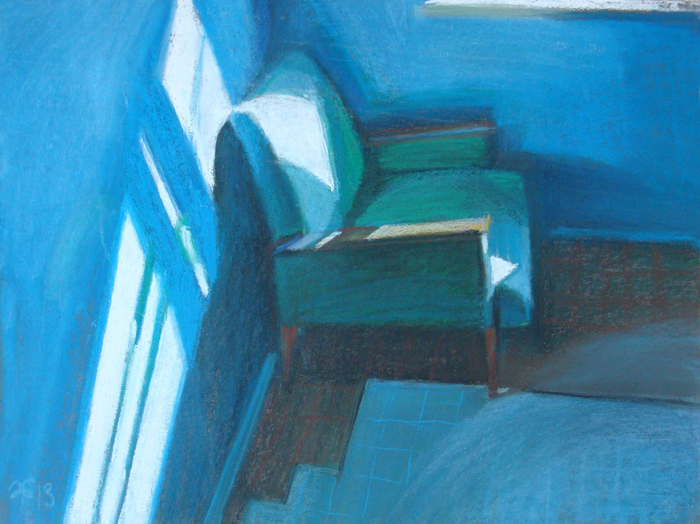 Кресло в подъезде. 2013. т.б., пастель. 50х65
