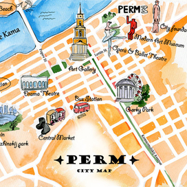 Акварельная карта Перми