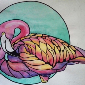 фламинго акварель